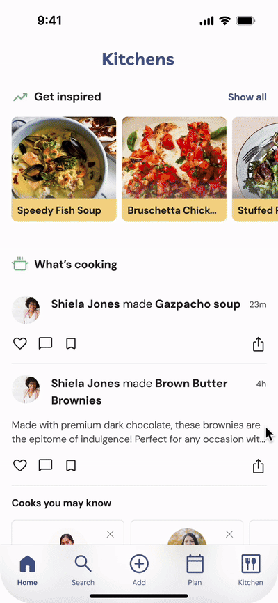 Community feed on Kitchens app