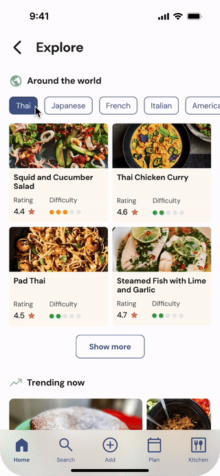 Global recipe discovery on Kitchens app