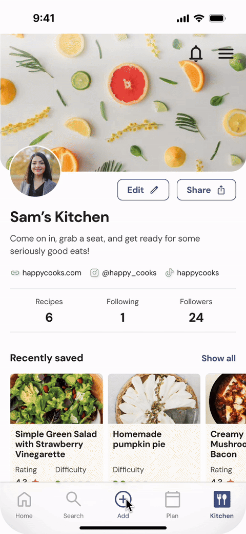 Import recipes from URL on Kitchens app